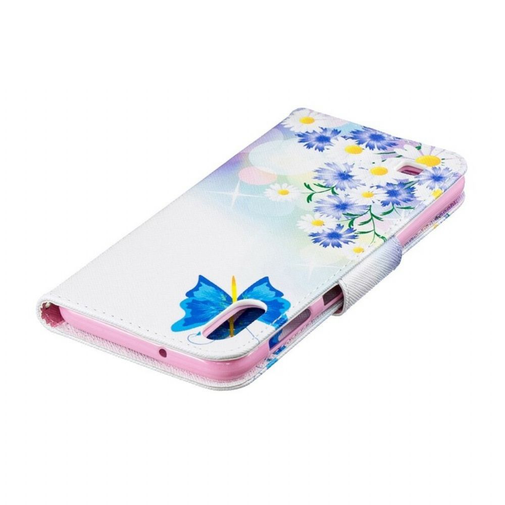 Flip Case Für Samsung Galaxy A10 Gemalte Schmetterlinge Und Blumen