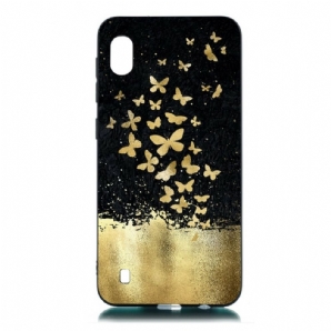 Hülle Für Samsung Galaxy A10 Flexible Silikon-schmetterlinge Gold