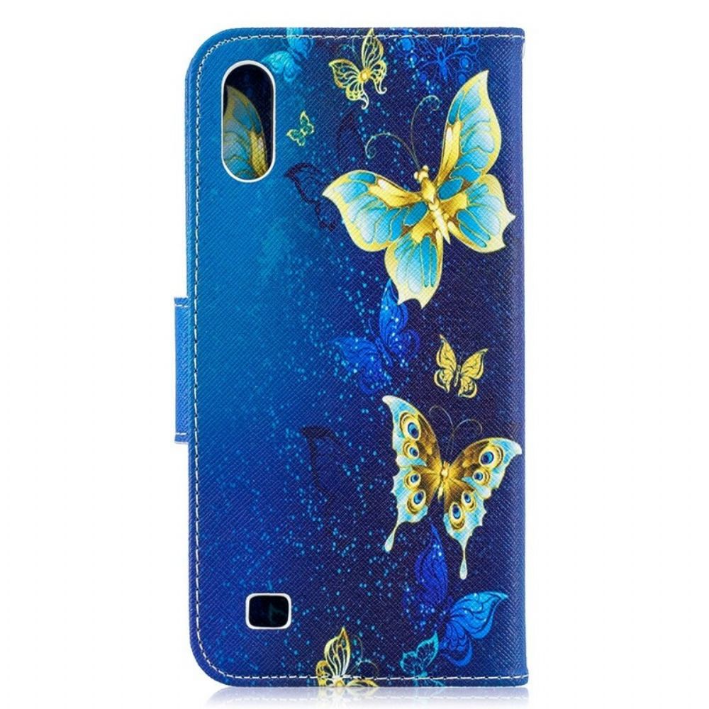 Lederhüllen Für Samsung Galaxy A10 Goldene Schmetterlinge