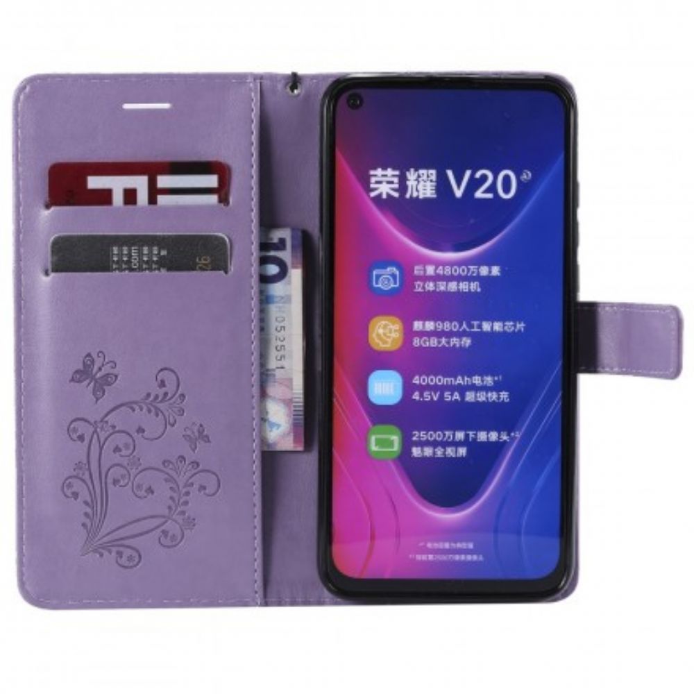 Lederhüllen Für Honor View 20 Mit Kordel Riesige Riemchen-schmetterlinge