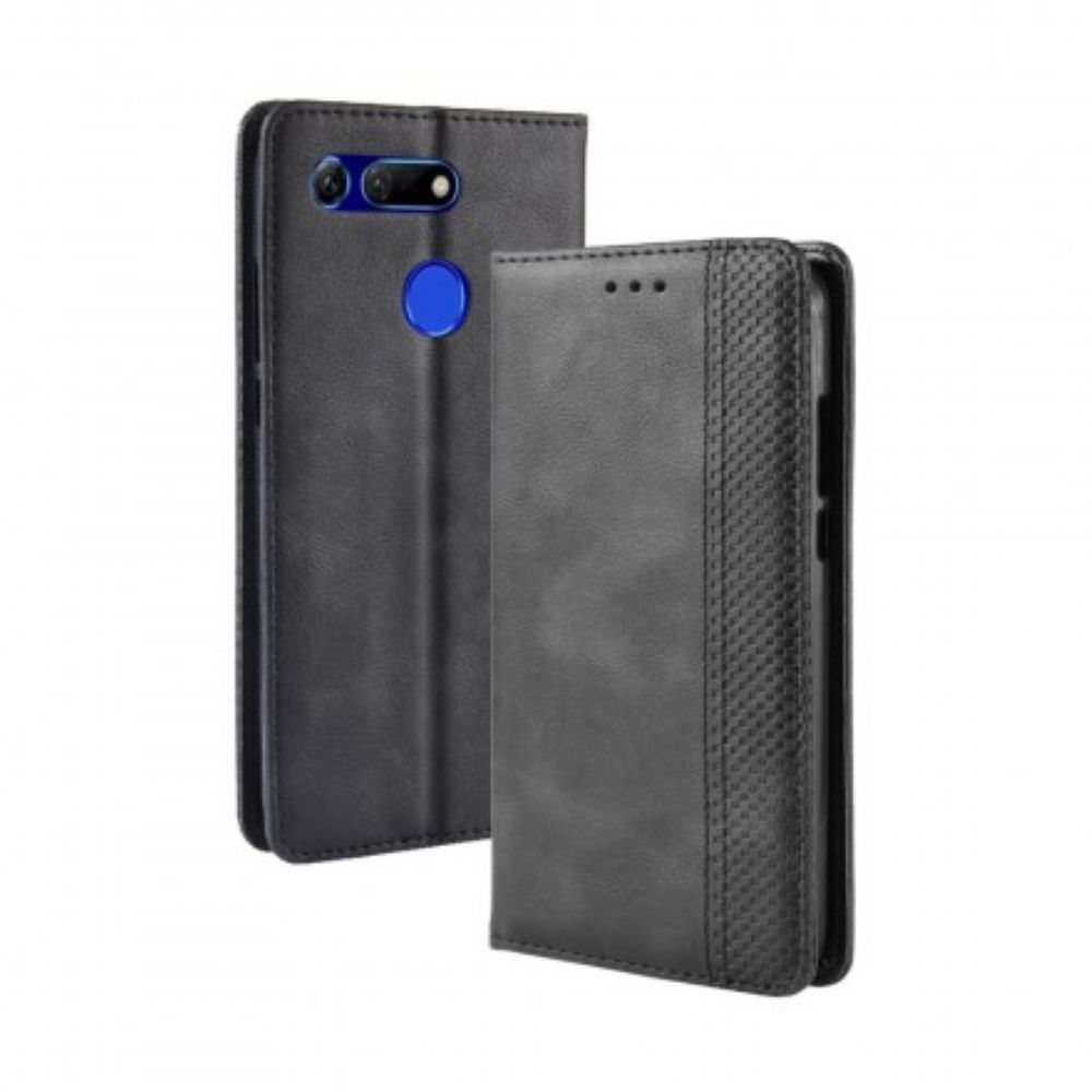 Schutzhülle Für Honor View 20 Flip Case Stilisierter Vintage-ledereffekt