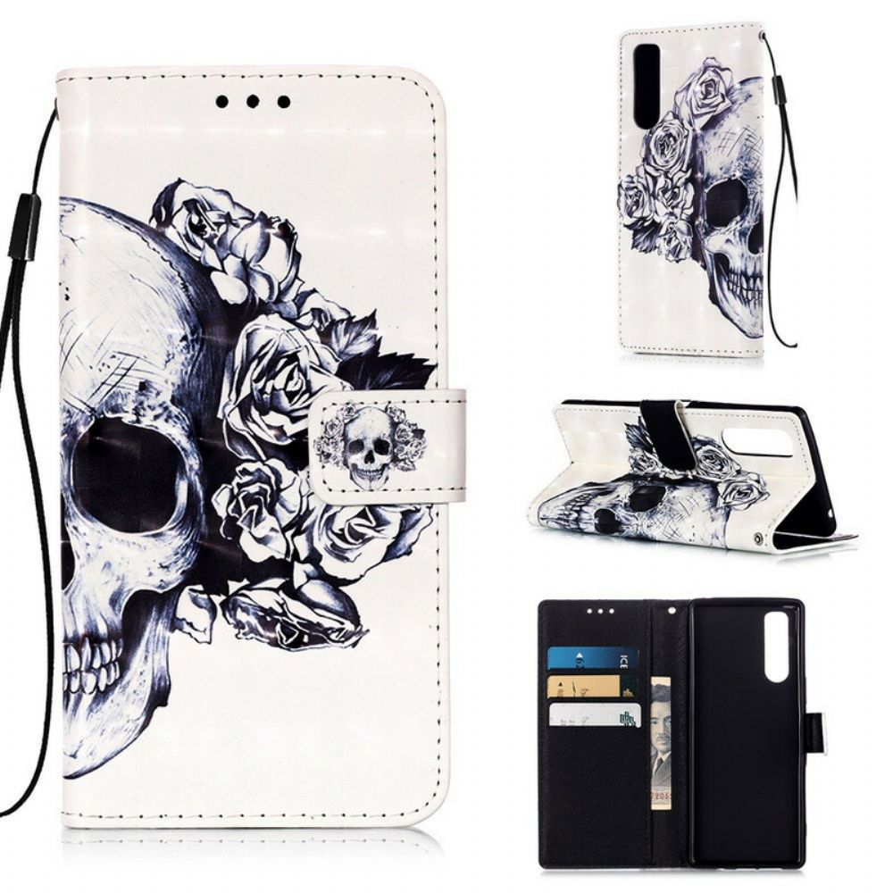 Flip Case Für Sony Xperia 5 Blumenschädel
