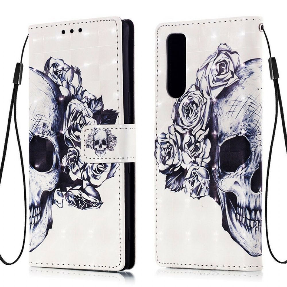 Flip Case Für Sony Xperia 5 Blumenschädel