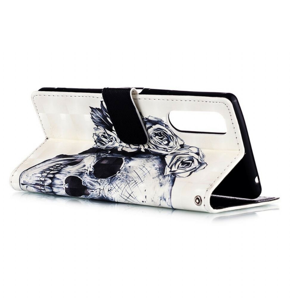 Flip Case Für Sony Xperia 5 Blumenschädel