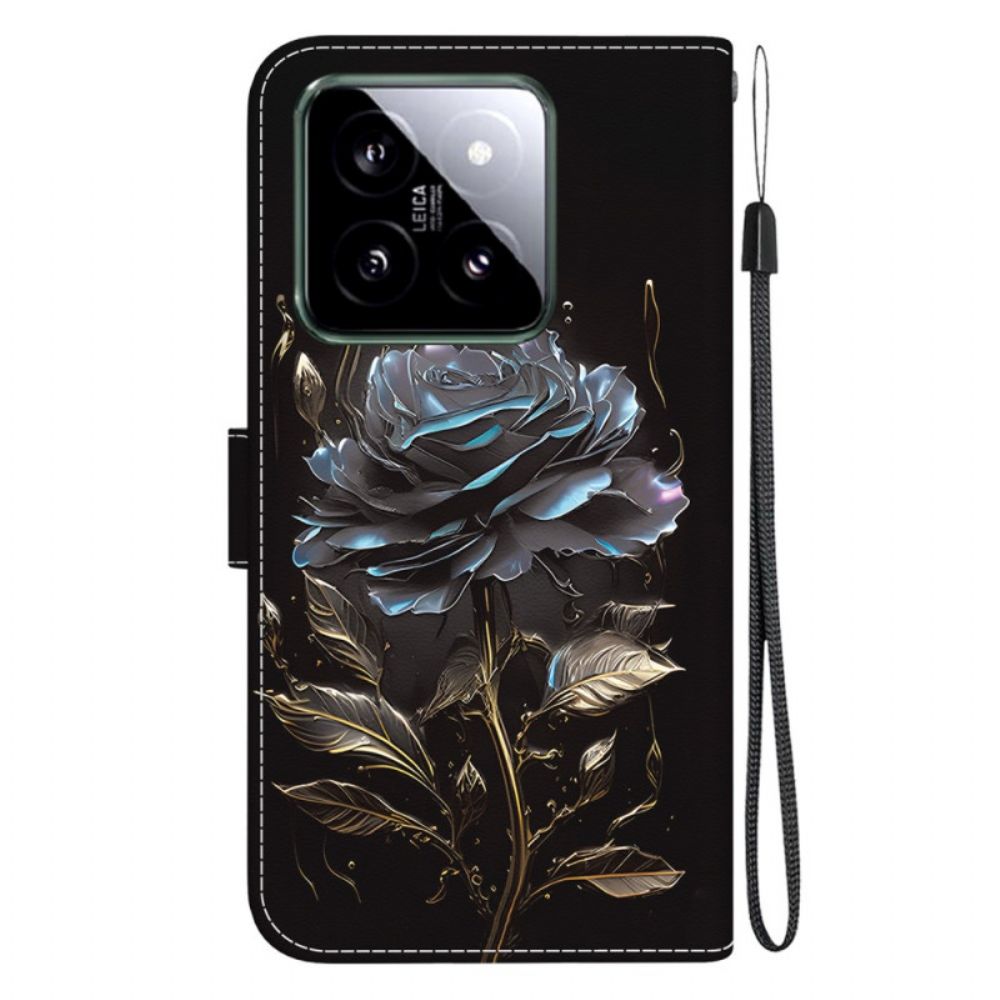 Lederhüllen Xiaomi 14 Handyhülle Schwarze Rose Mit Riemen