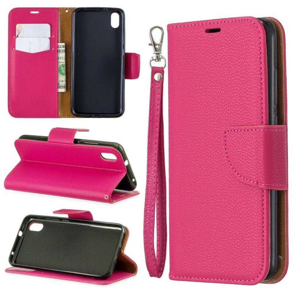 Flip Case Für Xiaomi Redmi 7A Mit Kordel Buntes Armband Mit Litschi-ledereffekt