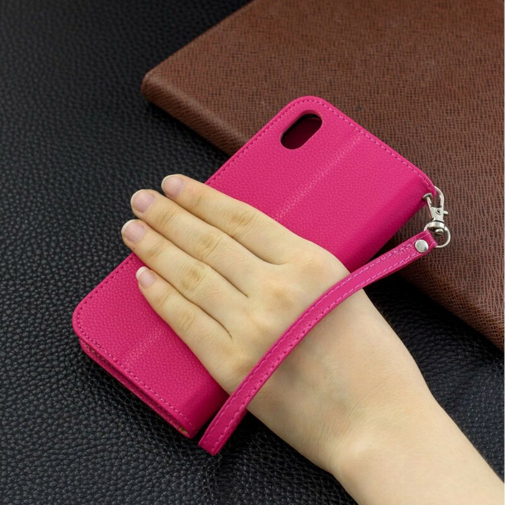 Flip Case Für Xiaomi Redmi 7A Mit Kordel Buntes Armband Mit Litschi-ledereffekt