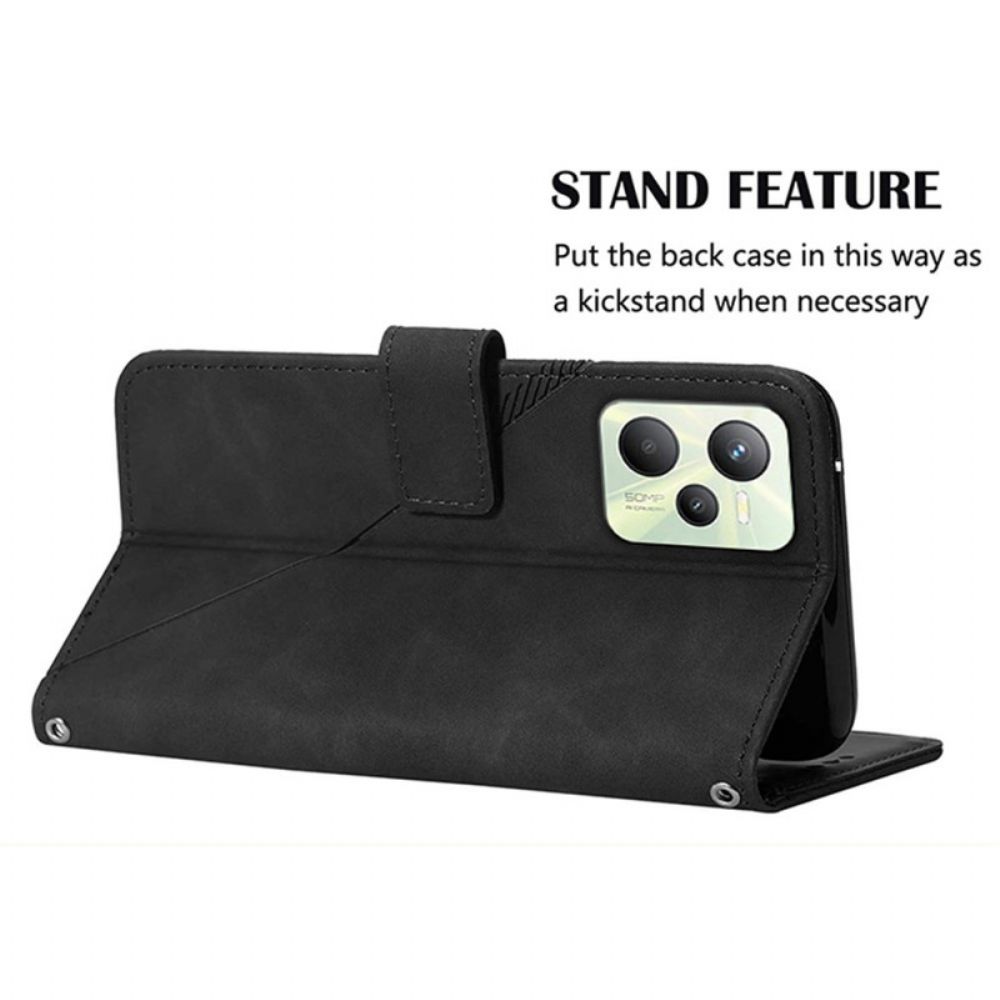 Flip Case Für Realme C35 Mit Kordel Banddreiecke