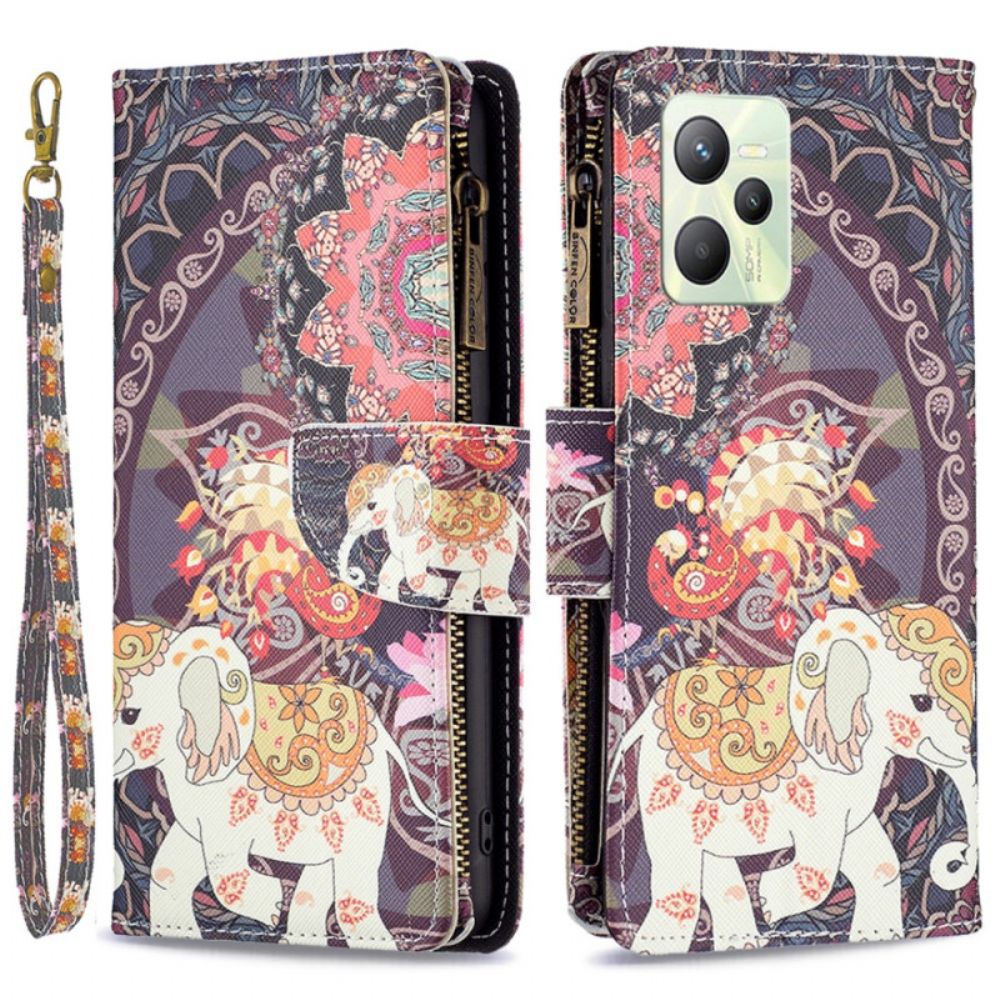 Flip Case Für Realme C35 Mit Kordel Elephant Tasche Mit Reißverschluss Und Riemen
