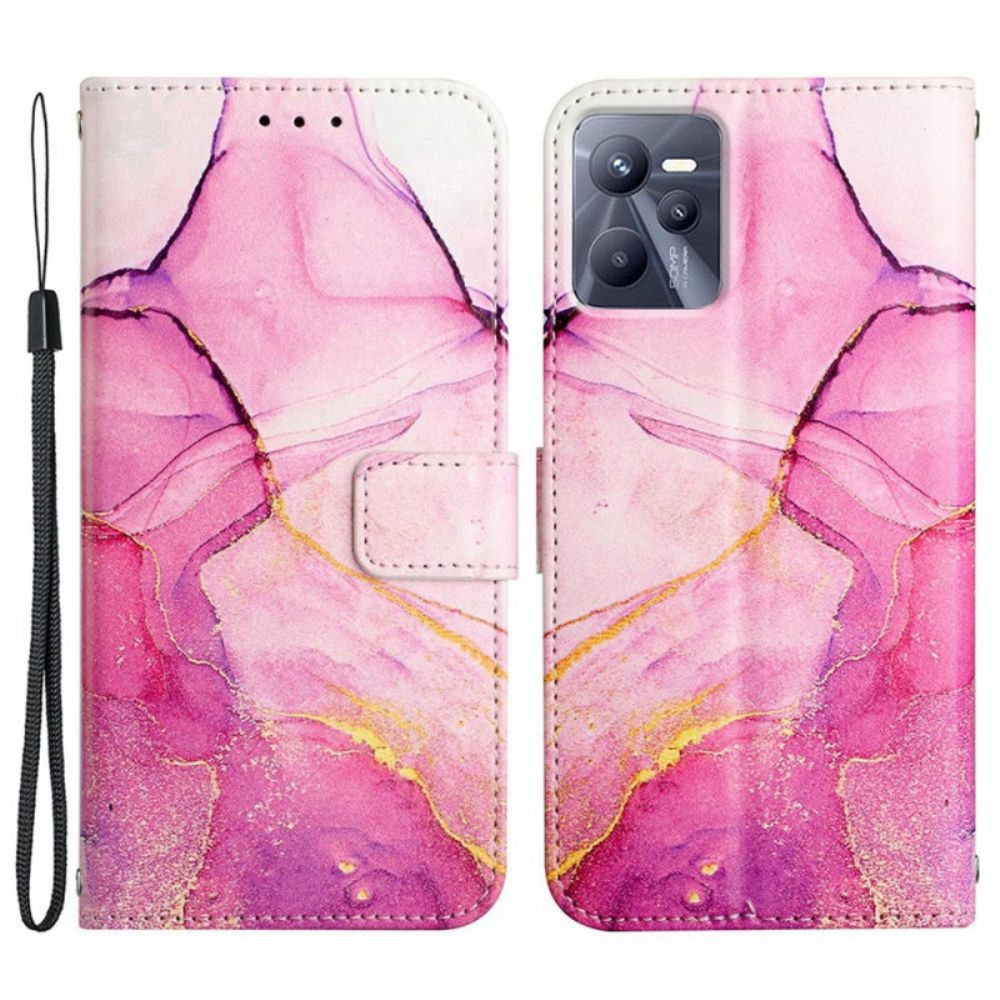 Flip Case Für Realme C35 Mit Kordel Marmorband