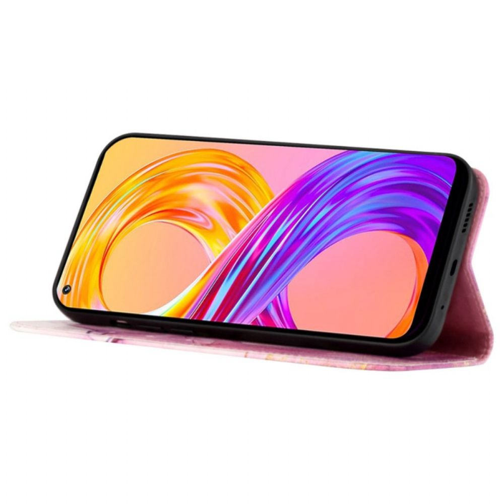 Flip Case Für Realme C35 Mit Kordel Marmorband
