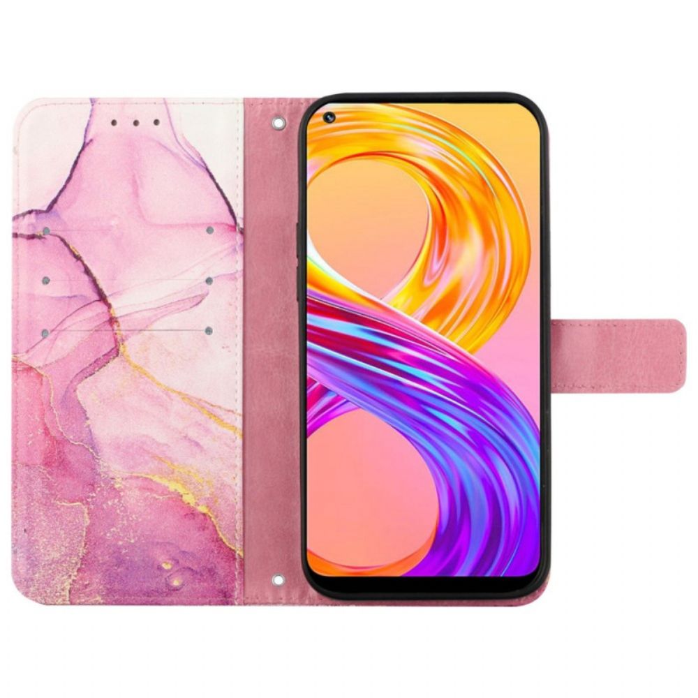 Flip Case Für Realme C35 Mit Kordel Marmorband