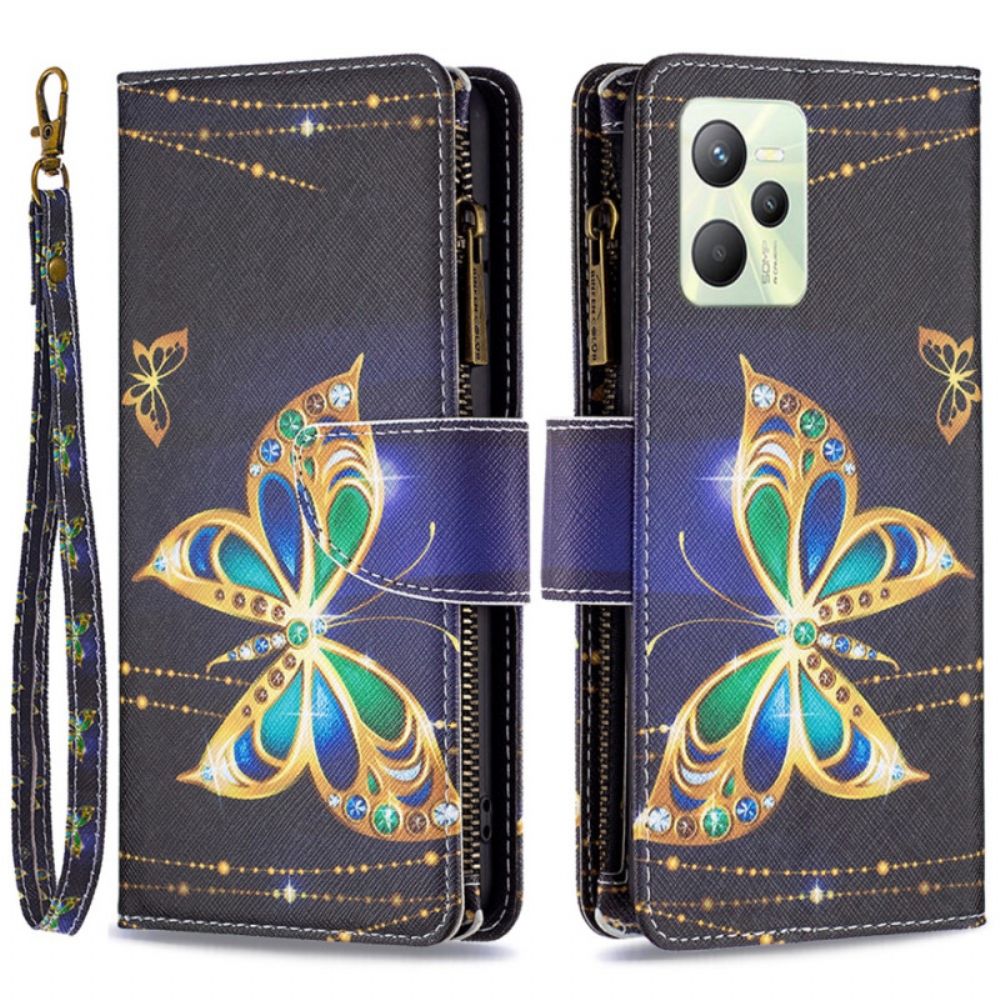 Flip Case Für Realme C35 Mit Kordel Schmetterlingstasche Mit Reißverschluss Und Riemen