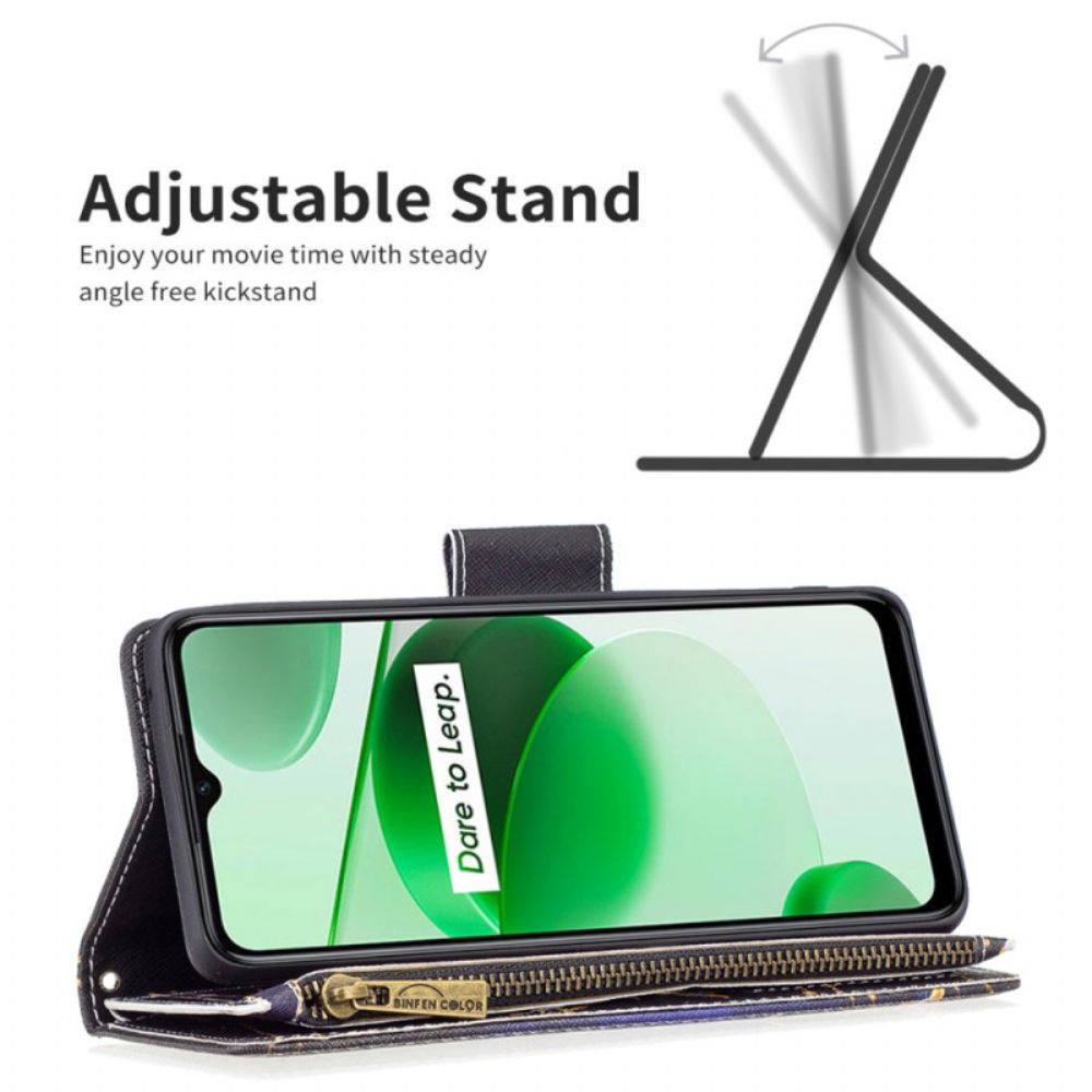 Flip Case Für Realme C35 Mit Kordel Schmetterlingstasche Mit Reißverschluss Und Riemen