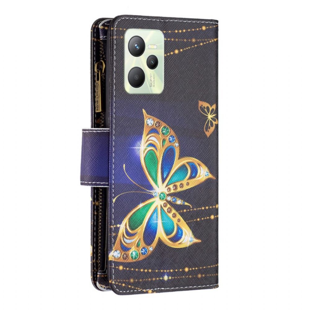 Flip Case Für Realme C35 Mit Kordel Schmetterlingstasche Mit Reißverschluss Und Riemen