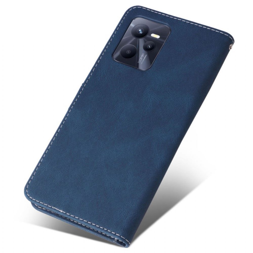Flip Case Für Realme C35 Mit Kordel Tricolor Kunstlederband