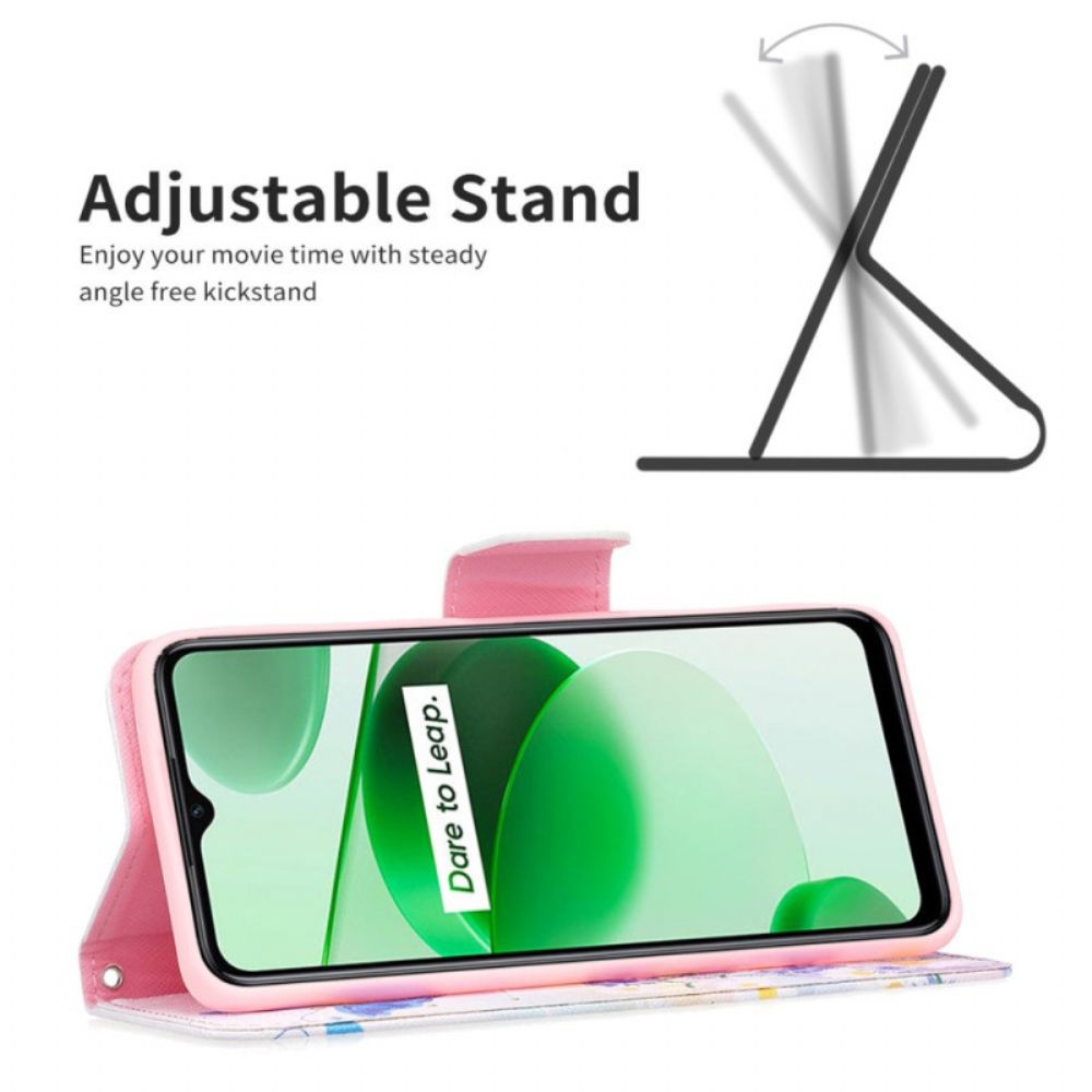 Lederhüllen Für Realme C35 Blumen Schmetterlinge