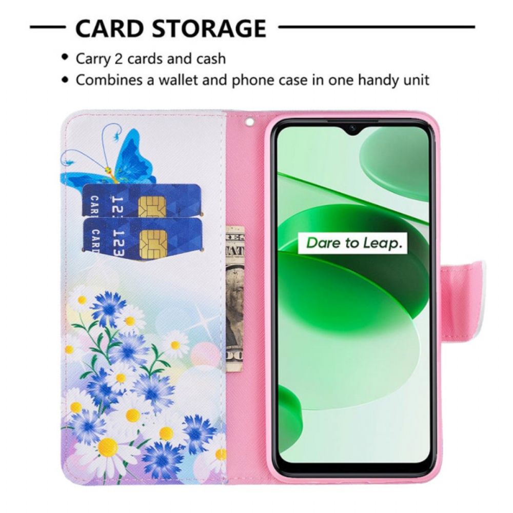 Lederhüllen Für Realme C35 Blumen Schmetterlinge