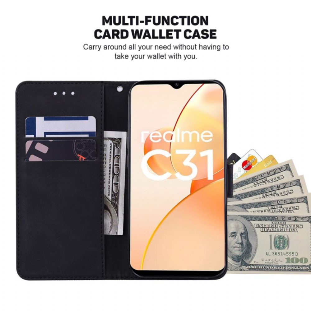 Lederhüllen Für Realme C35 Mit Kordel Geometrische Riemchenmuster