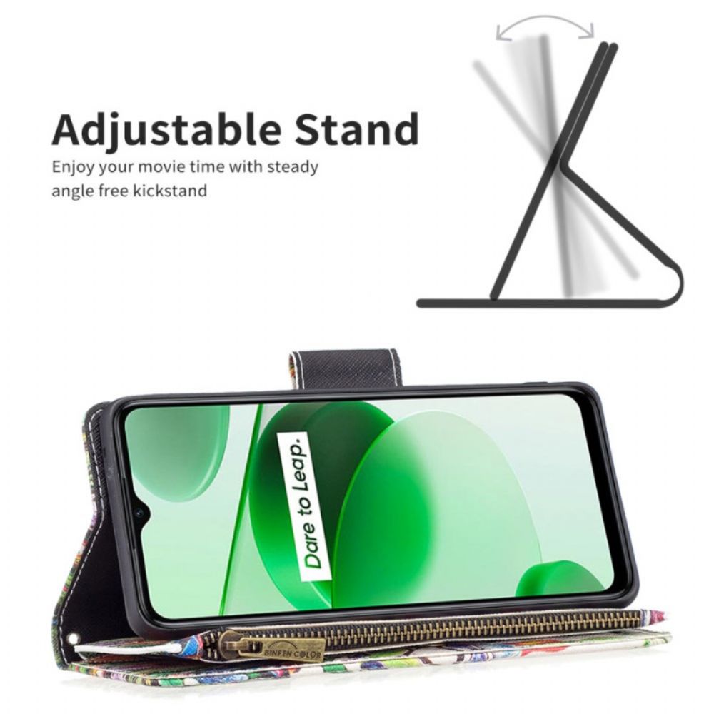 Lederhüllen Für Realme C35 Mit Kordel Strap Tree Reißverschlusstasche