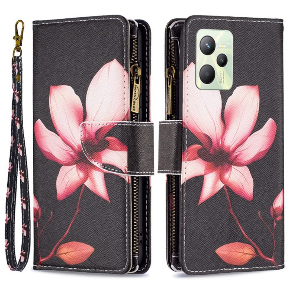 Lederhüllen Für Realme C35 Mit Kordel Tasche Mit Blumenriemen Und Reißverschluss