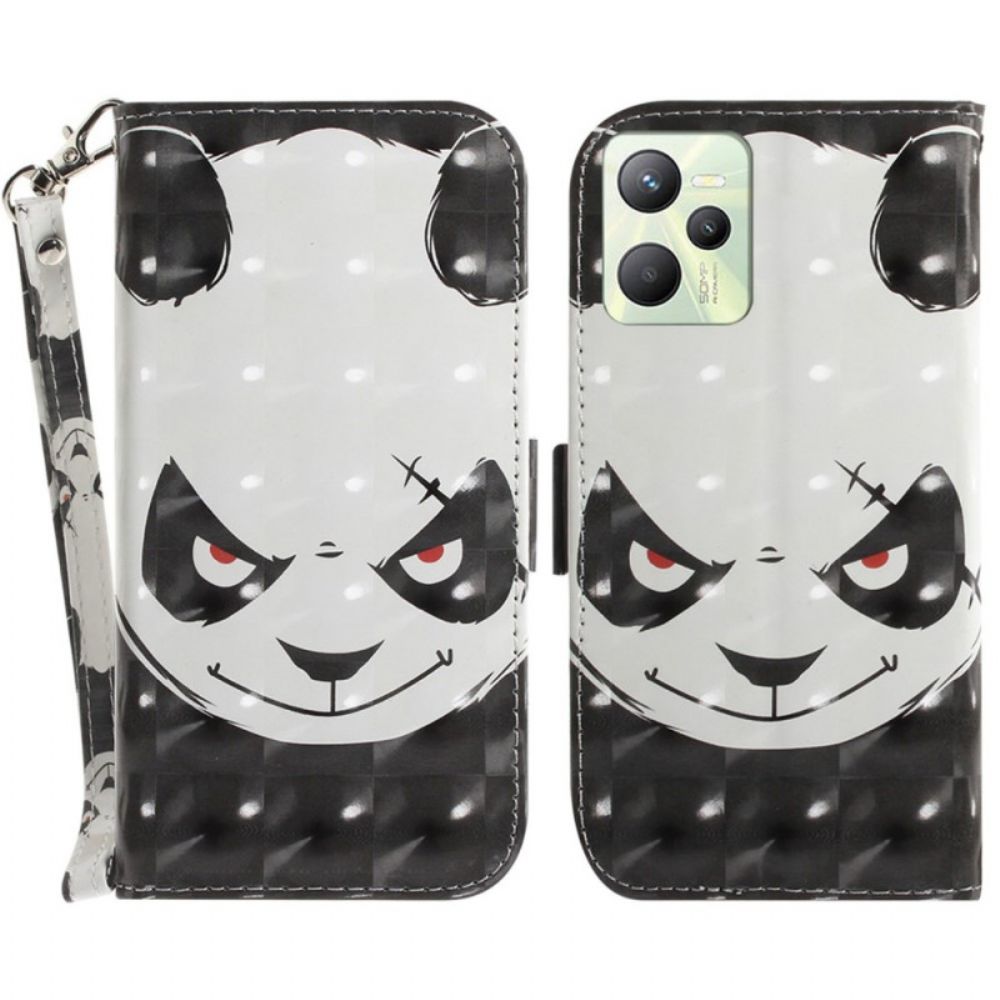 Lederhüllen Für Realme C35 Mit Kordel Wütender Panda Mit Riemen