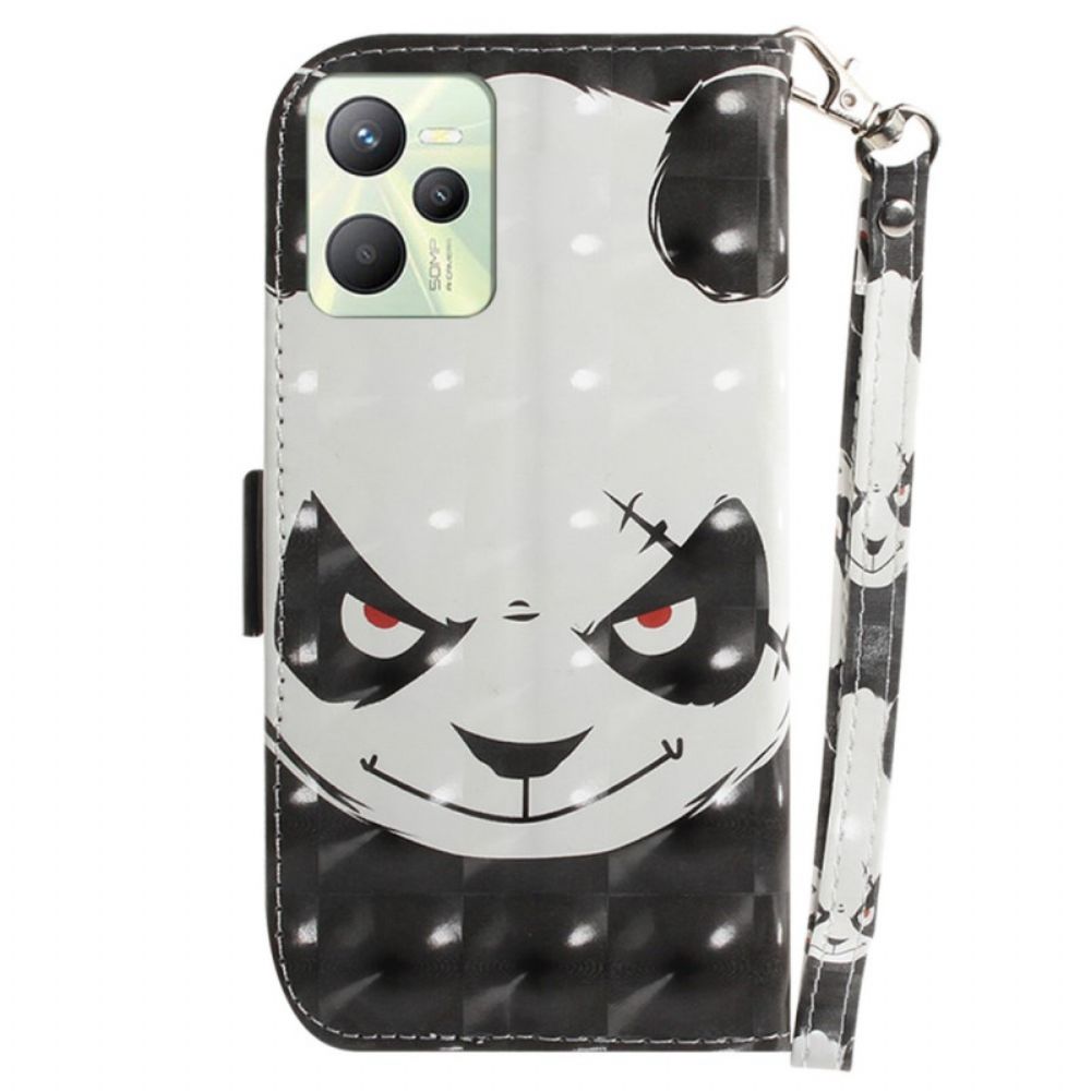 Lederhüllen Für Realme C35 Mit Kordel Wütender Panda Mit Riemen