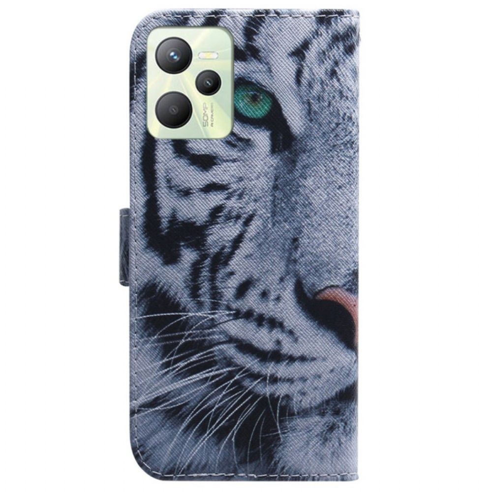 Lederhüllen Für Realme C35 Weißer Tiger