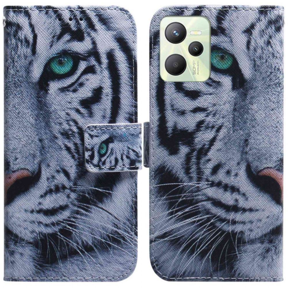 Lederhüllen Für Realme C35 Weißer Tiger