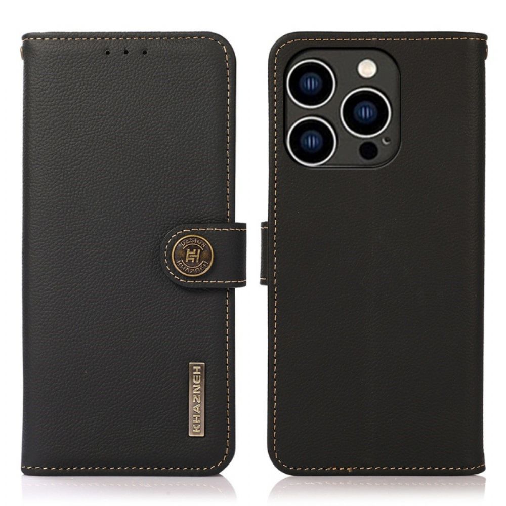 Flip Case Für iPhone 14 Pro Echtes Leder Khazneh Rfid