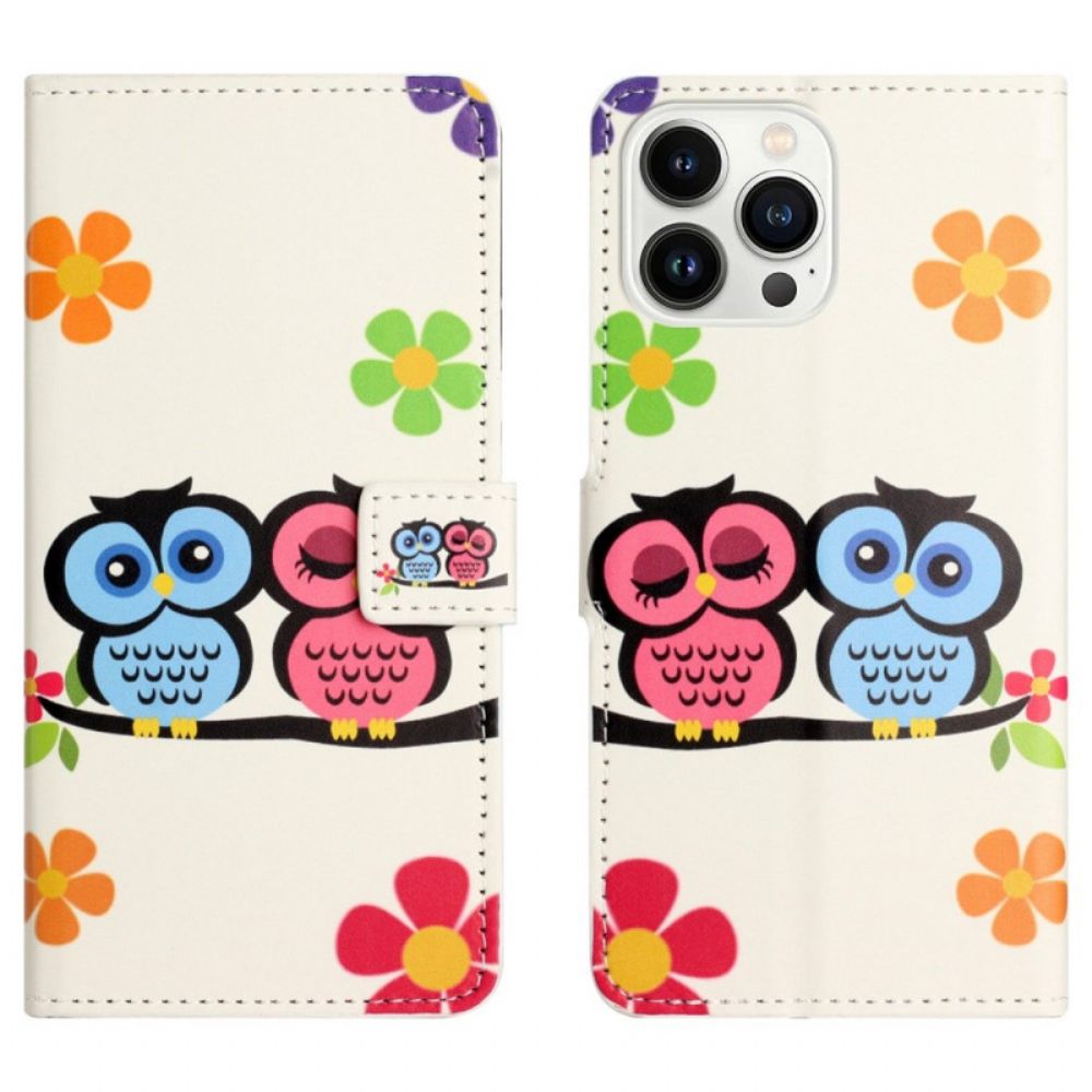 Flip Case Für iPhone 14 Pro Eulenpaar