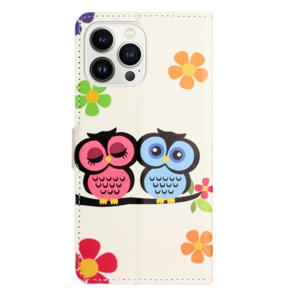 Flip Case Für iPhone 14 Pro Eulenpaar