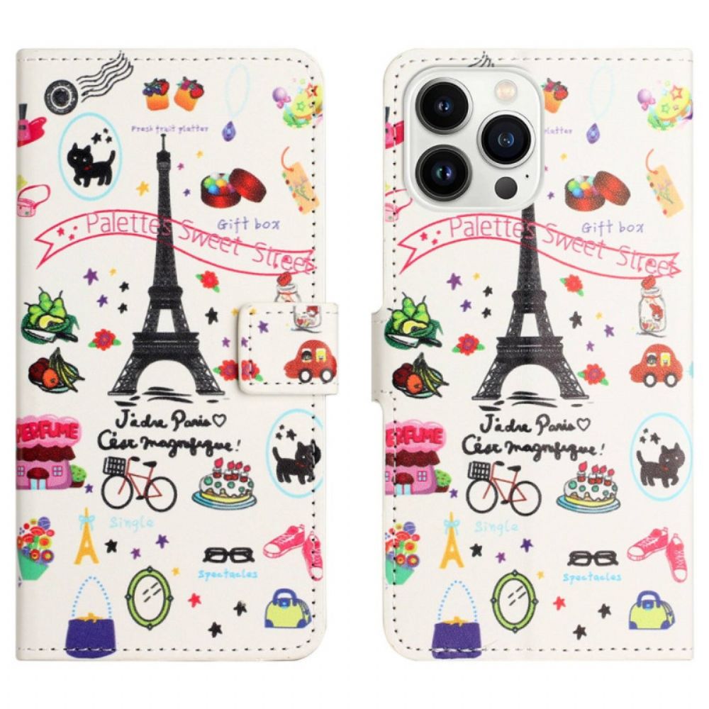 Flip Case Für iPhone 14 Pro Süßes Paris