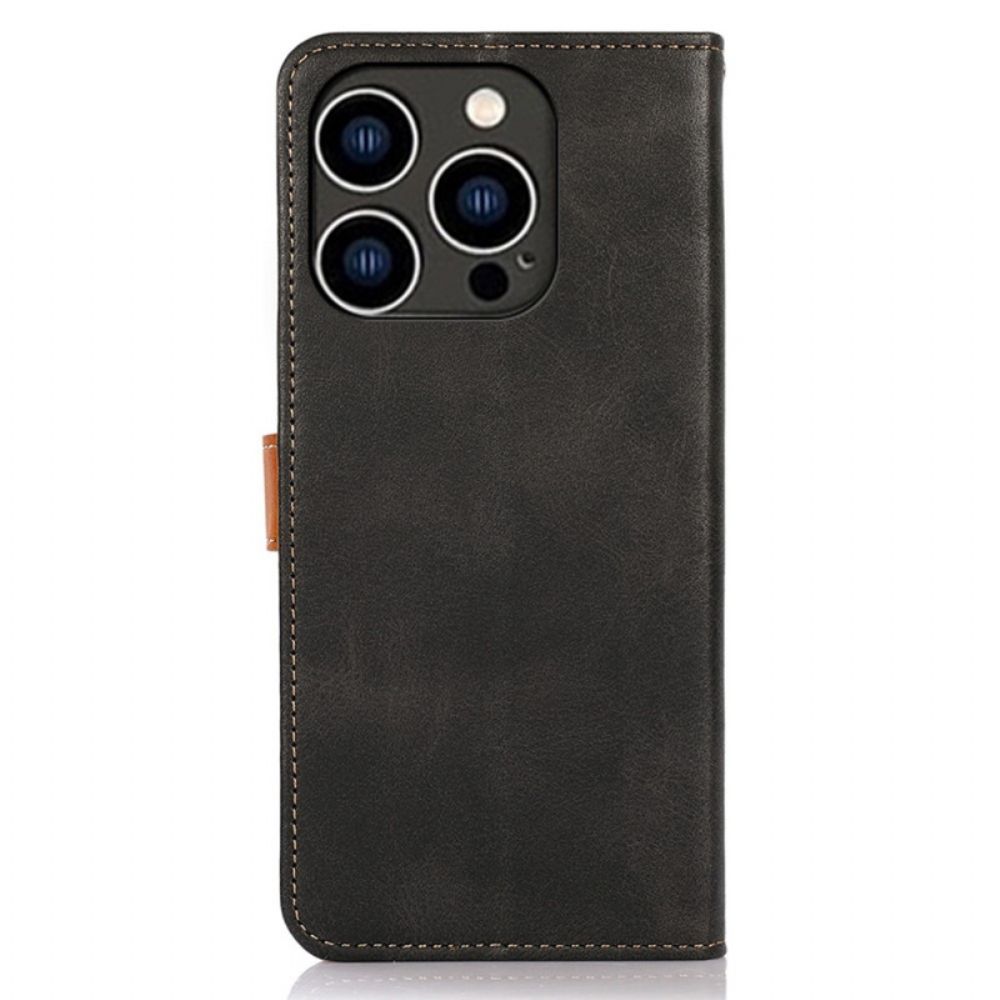 Flip Case Für iPhone 14 Pro Zweifarbiger Goldener Verschluss Khazneh