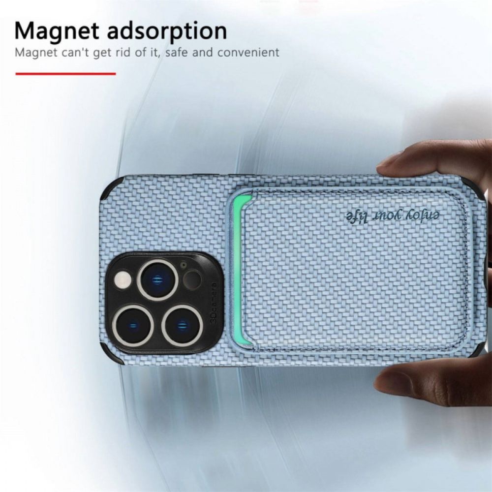 Hülle Für iPhone 14 Pro Brieftasche Kohlefaser Und Magnetische Geldbörse