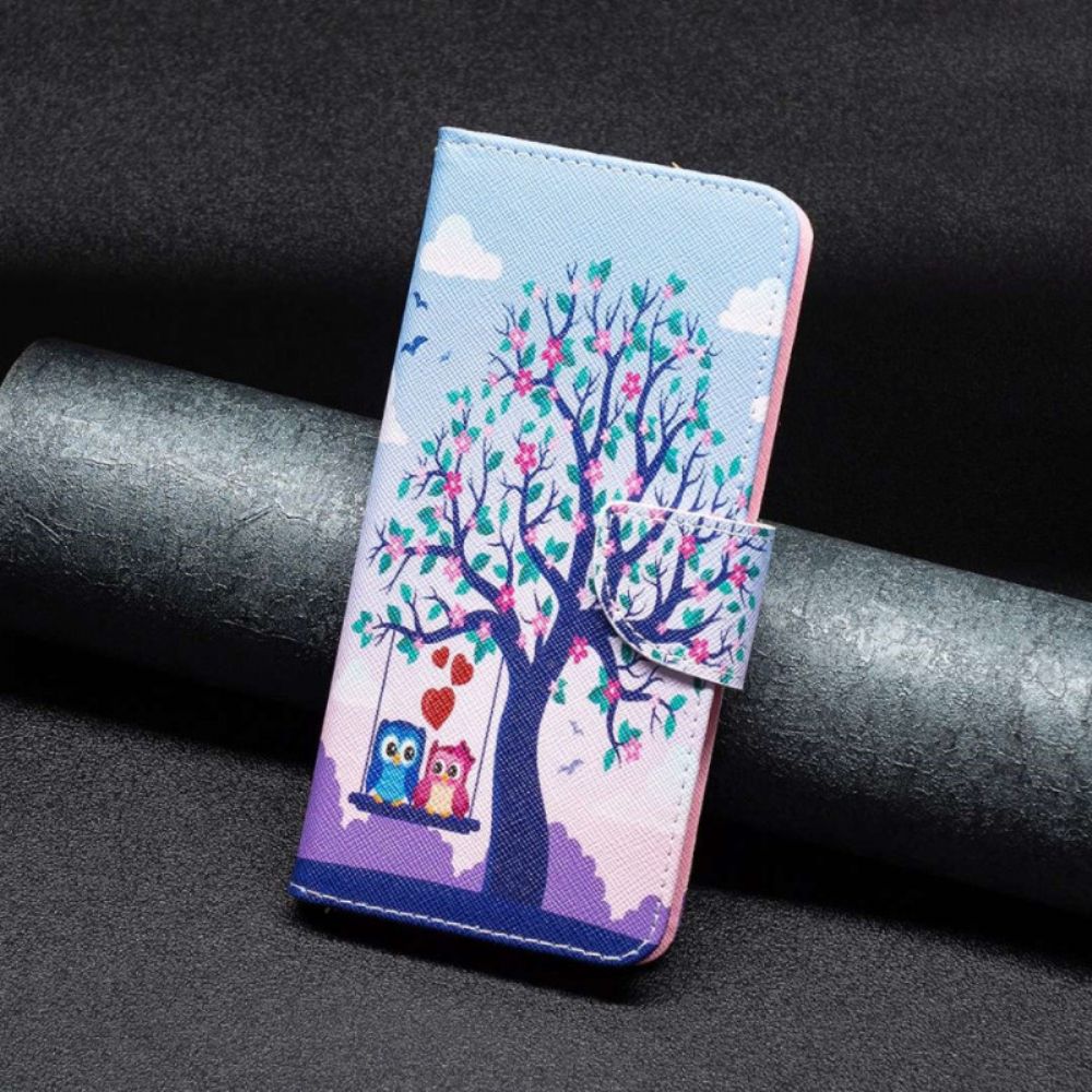 Lederhüllen Für iPhone 14 Pro Eulen Auf Der Schaukel