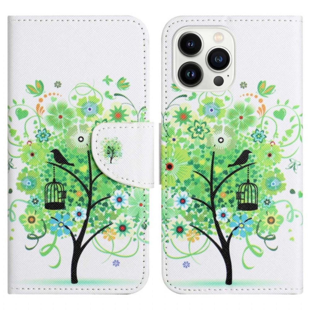 Lederhüllen Für iPhone 14 Pro Grüner Baum