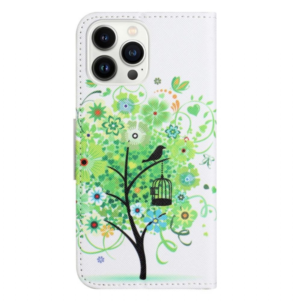 Lederhüllen Für iPhone 14 Pro Grüner Baum