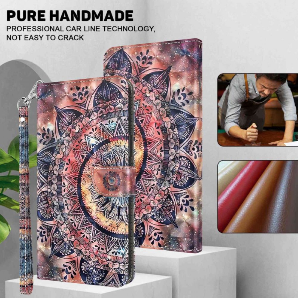 Lederhüllen Für iPhone 14 Pro Mit Kordel Bunte Riemchen-mandala