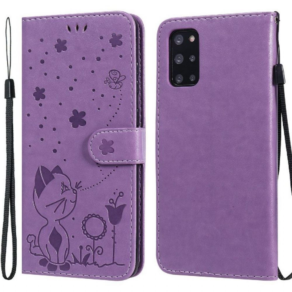 Flip Case Für Samsung Galaxy S20 Plus / S20 Plus 5G Mit Kordel Katze Und Biene Mit Schlüsselband