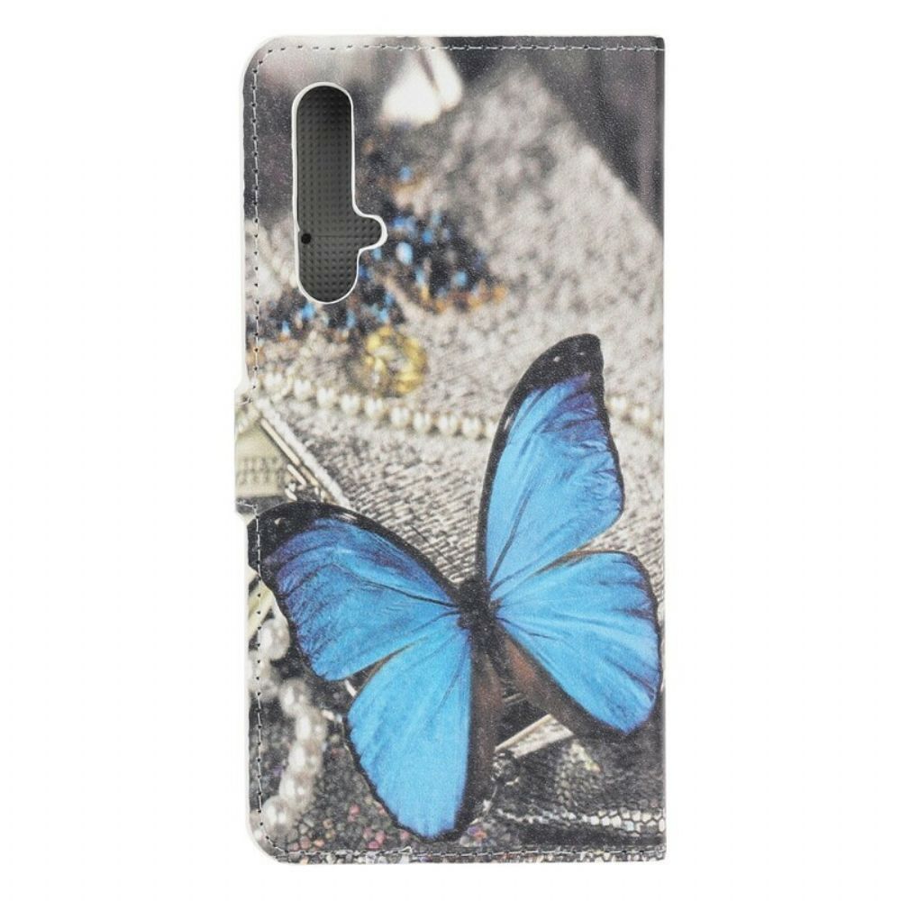 Flip Case Für Huawei Nova 5T / Honor 20 Blauer Schmetterling