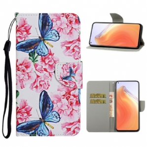 Lederhüllen Für Xiaomi Mi 10T / 10T Pro Blumenschmetterlingsband