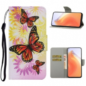 Lederhüllen Für Xiaomi Mi 10T / 10T Pro Schmetterlinge Und Sommerblumen