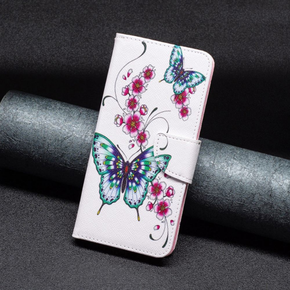 Lederhüllen iPhone 16 Plus Handyhülle Blumen Und Schmetterlinge