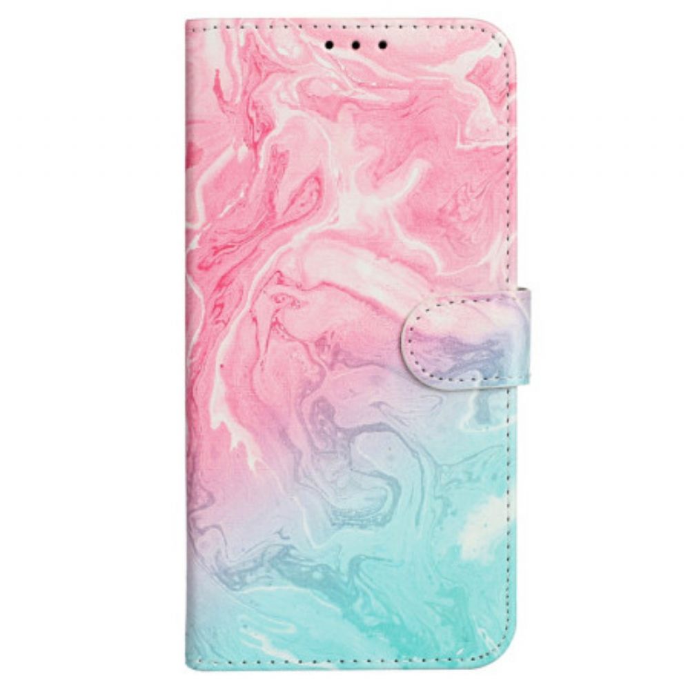 Lederhüllen iPhone 16 Plus Handyhülle Rosagrüner Marmor