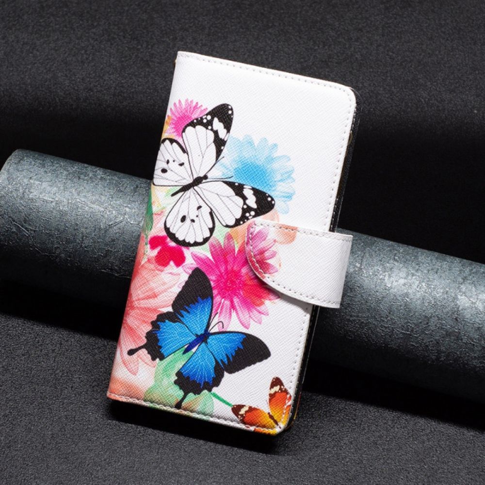 Lederhüllen iPhone 16 Plus Zwei Schmetterlinge Mit Riemen