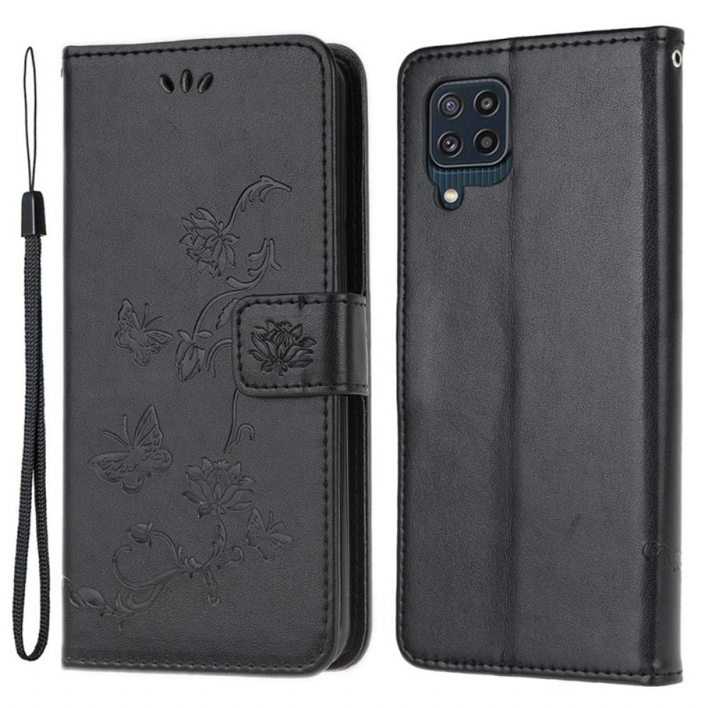 Flip Case Für Samsung Galaxy M32 Mit Kordel Stringblumen