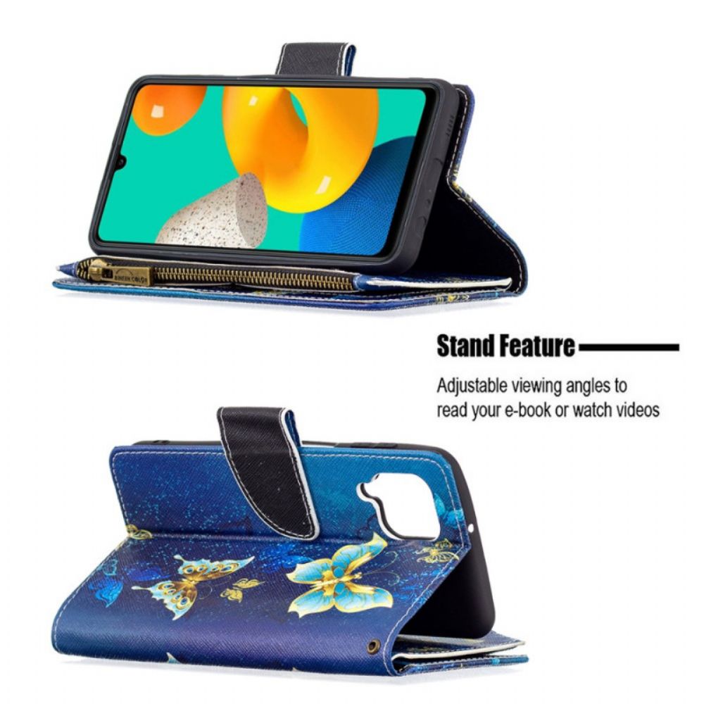 Lederhüllen Für Samsung Galaxy M32 Butterfly-reißverschlusstasche