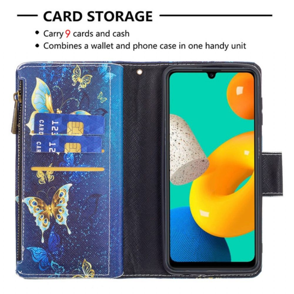 Lederhüllen Für Samsung Galaxy M32 Butterfly-reißverschlusstasche