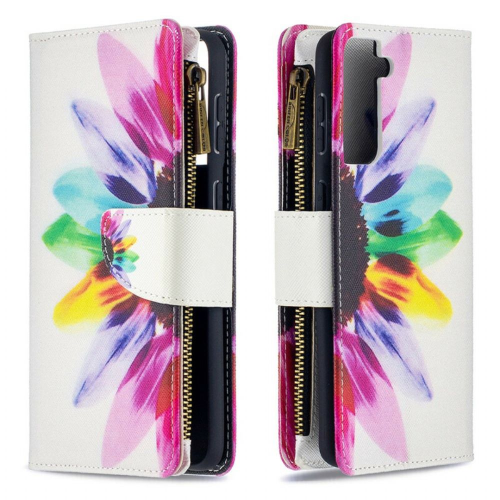 Flip Case Für Samsung Galaxy S21 Plus 5G Wasserfarbene Blumentasche Mit Reißverschluss